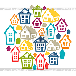 Town background design with cottages and houses - vector clipart