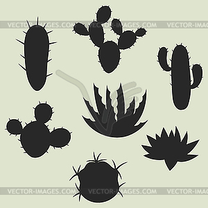 Коллекция из стилизованных кактусов и растений. Природный - иллюстрация в векторном формате