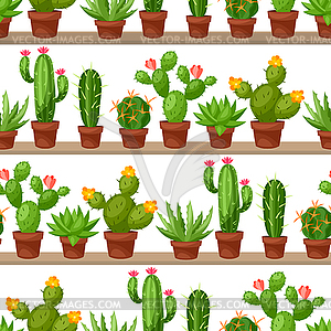 Seamless pattern of abstract cactuses in flower - vector clip art