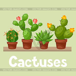 Collection of abstract cactuses in flower pot on - vector image