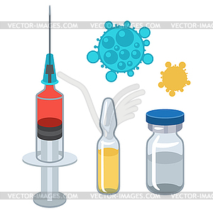 Syringe and vaccine set of medical tools for - vector clipart