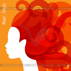 Woman silhouette with curly hair on background for - color vector clipart