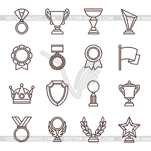 Awards and trophy sport or business line icons set - vector image