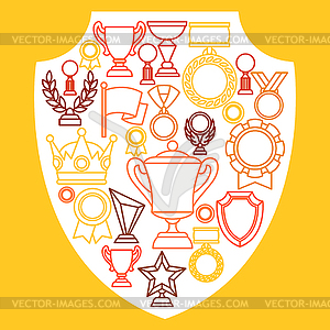 Awards and trophy sport or business line icons - vector clip art