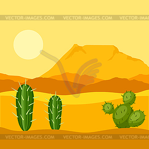 Mexican desert with cactuses and mountains - vector image