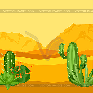 Mexican desert with cactuses and mountains - vector image