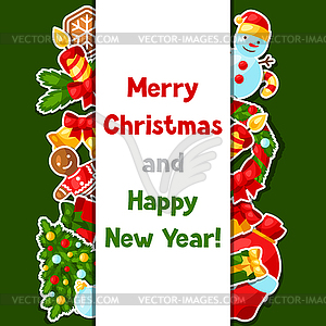 Merry Christmas and Happy New Year sticker - vector image