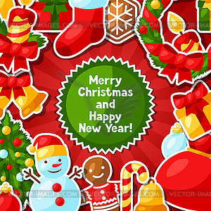 Merry Christmas and Happy New Year sticker - vector clipart