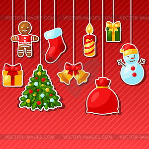 Merry Christmas and Happy New Year sticker - vector image