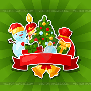 Merry Christmas and Happy New Year sticker - vector image