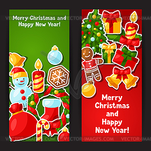 Merry Christmas and Happy New Year sticker banners - vector image