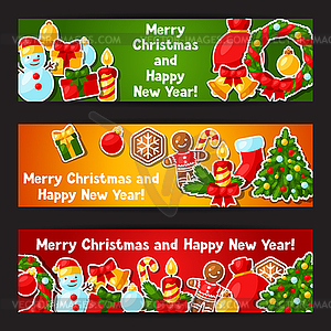 Merry Christmas and Happy New Year sticker banners - vector clipart