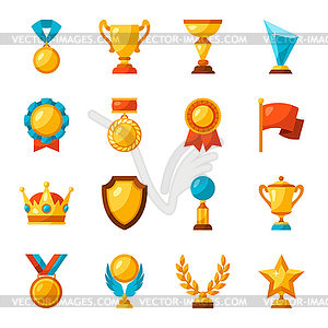 Sport or business trophy award icons set - color vector clipart