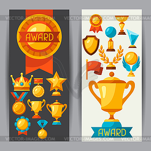 Sport or business banners with award icons - vector image