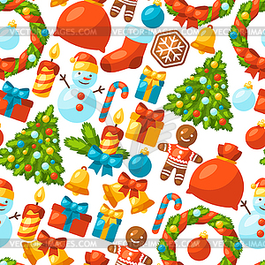 Merry Christmas holiday seamless pattern with - vector clip art