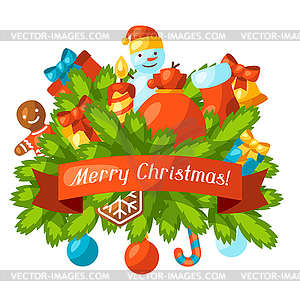 Merry Christmas holiday greeting card with - vector clipart