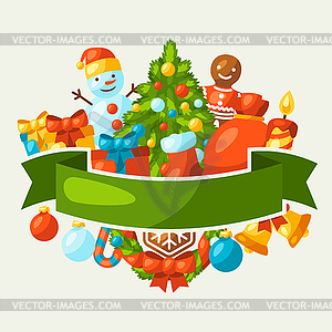 Merry Christmas holiday greeting card with - vector clipart