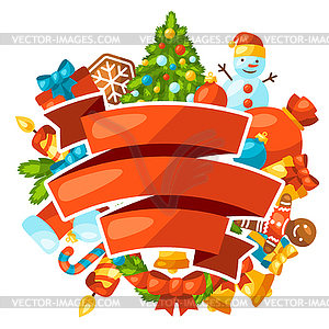 Merry Christmas holiday greeting card with - vector image