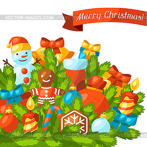 Merry Christmas holiday greeting card with - vector clip art