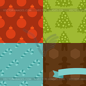 Set of Merry Christmas and Happy New Year seamless - vector image