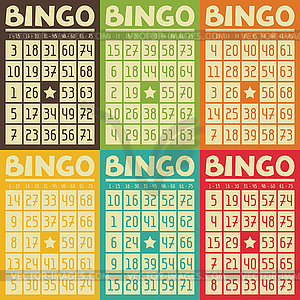 Set of retro bingo or lottery cards for game - color vector clipart