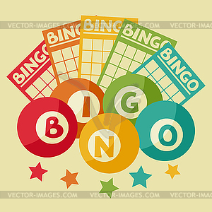 Bingo or lottery retro game with balls and cards - vector image