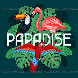 Tropical birds print design with palm leaves - vector EPS clipart