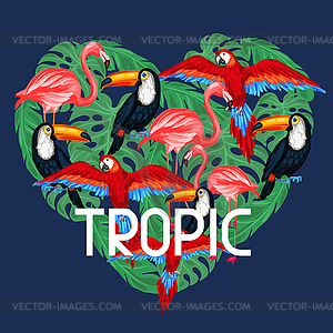 Tropical birds print design with palm leaves - stock vector clipart