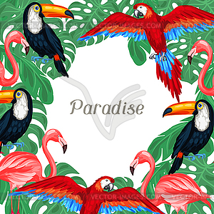 Тропический фон птицы дизайн с пальмовых листьев - векторизованное изображение клипарта