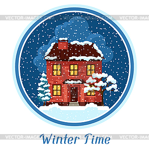 Дизайн зима карта с домом и деревьями - клипарт в векторе / векторное изображение