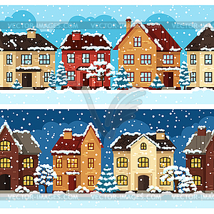 Winter urban landscape pattern with houses and trees - vector clipart