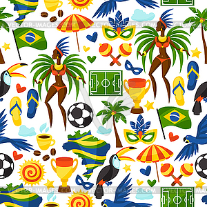 Brazil seamless pattern with stylized objects and - vector image