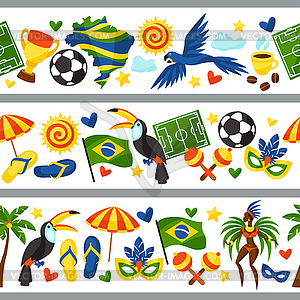 Brazil seamless borders with stylized objects and - vector clipart