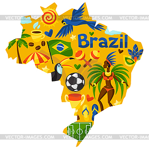 Brazil map with stylized objects and cultural - vector clip art