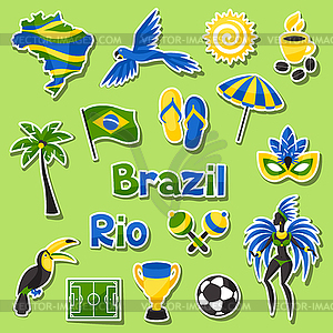 Collection of Brazil sticker objects and cultural - vector image
