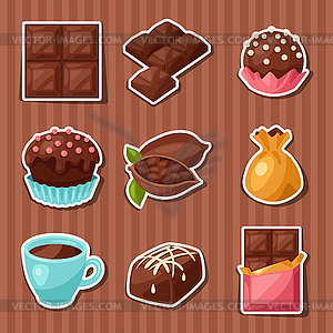 Chocolate set of various tasty sweets and candies - vector image