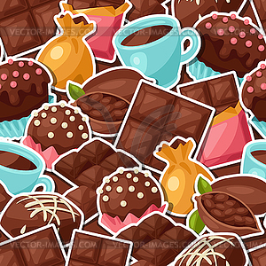 Chocolate seamless pattern with various tasty sweet - vector clipart