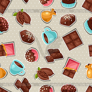 Chocolate seamless pattern with various tasty sweet - vector clip art