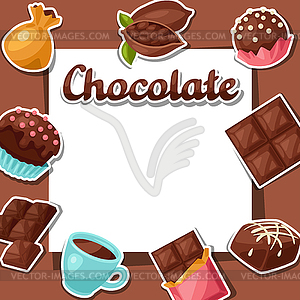 Chocolate background with various tasty sweets and - vector image