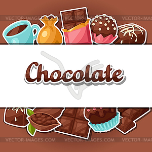 Chocolate background with various tasty sweets and - vector clip art