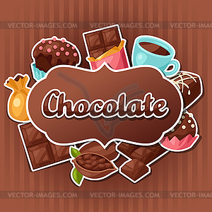 Chocolate background with various tasty sweets and - color vector clipart