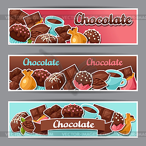 Chocolate horizontal banners with various tasty - vector clipart