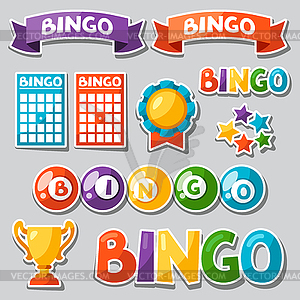 Set of bingo or lottery game with balls and cards - vector image