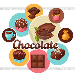 Chocolate background with various tasty sweets and - vector clip art