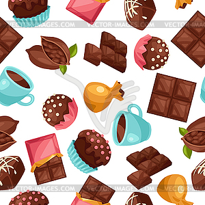 Chocolate seamless pattern with various tasty sweet - vector image