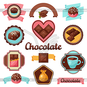 Chocolate set of badges and labels with various - vector clipart