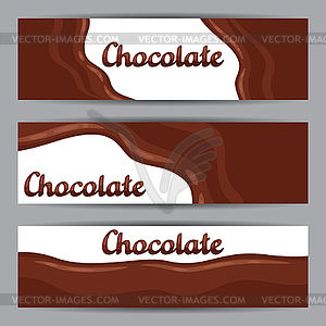 Set of horizontal banners with chocolate flow - vector image