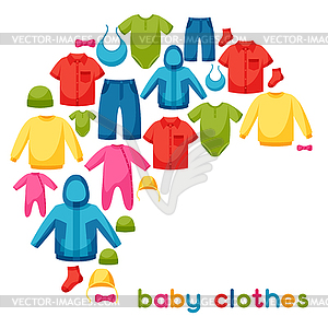 Baby clothes. Background with clothing items for - vector image