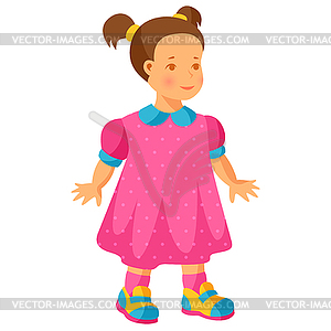 Pretty little girl in pink dress - vector clip art