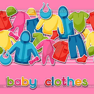 Baby clothes. Seamless pattern with clothing items - color vector clipart